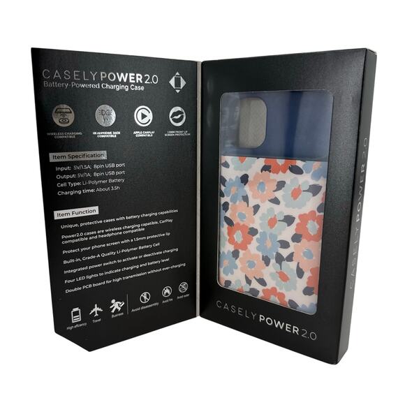 Casely Power 2.0 Battery Power Charging Case iPhone 11 Blue Orange Floral NEW - Picture 1 of 6